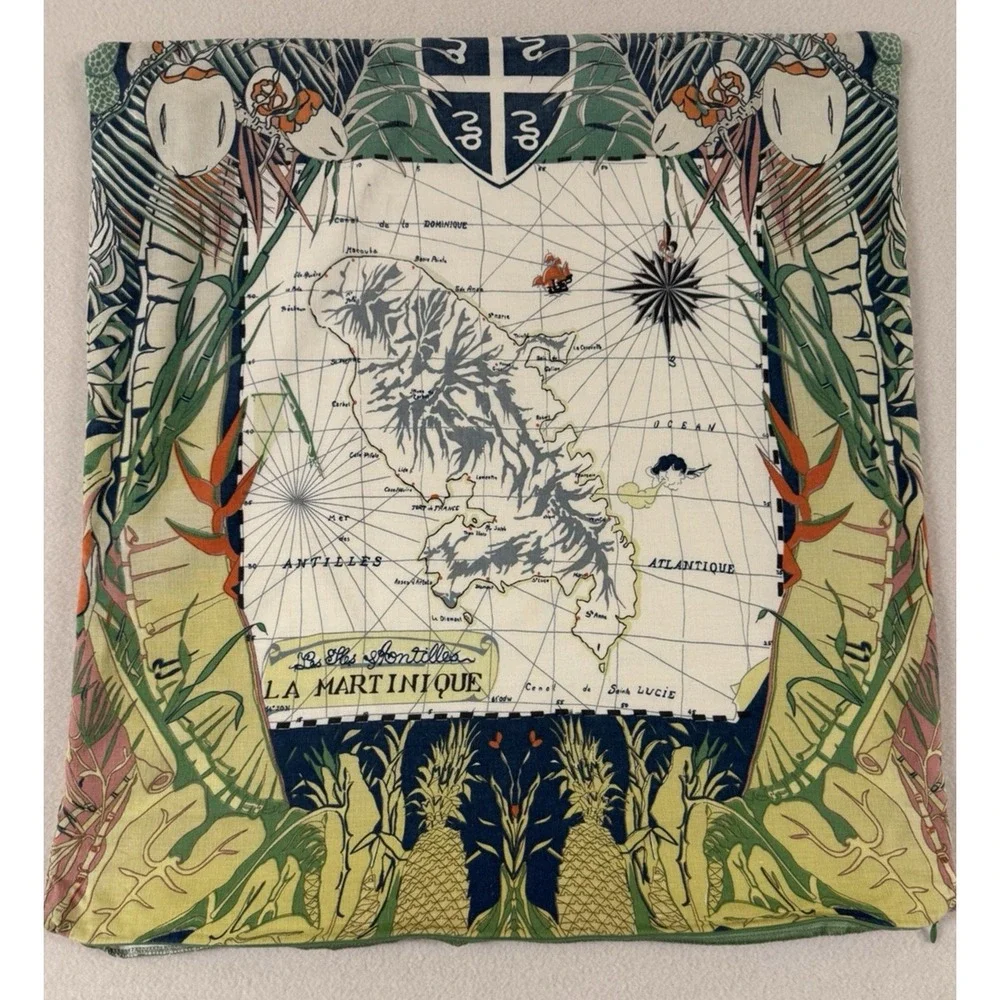 Pottery Barn Pillow Shams La Martinique‎ Map 24 X 24 Cotton Linen Blend Flaws